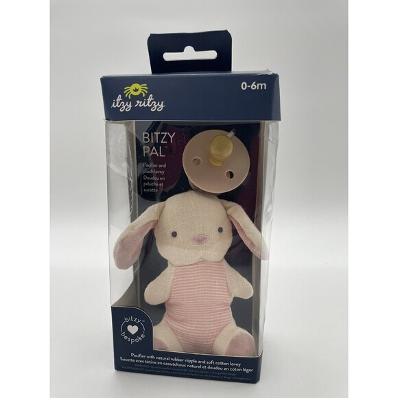 Baby Itzy Ritzy Bitzy Pal Bunny Pacifier & Cotton Lovey Plush Toy Pink 0-6 Mos - Picture 4 of 9